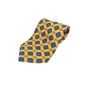 Korean Air Mens Yellow Blue Diamond Floral Geometric Career Preppy 100% Silk Tie